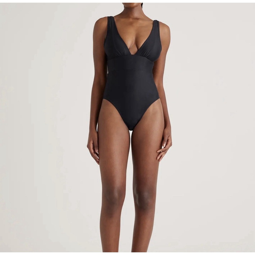 NWT Quince Black Italian Plunge One-Piece Swimsuit Size Large